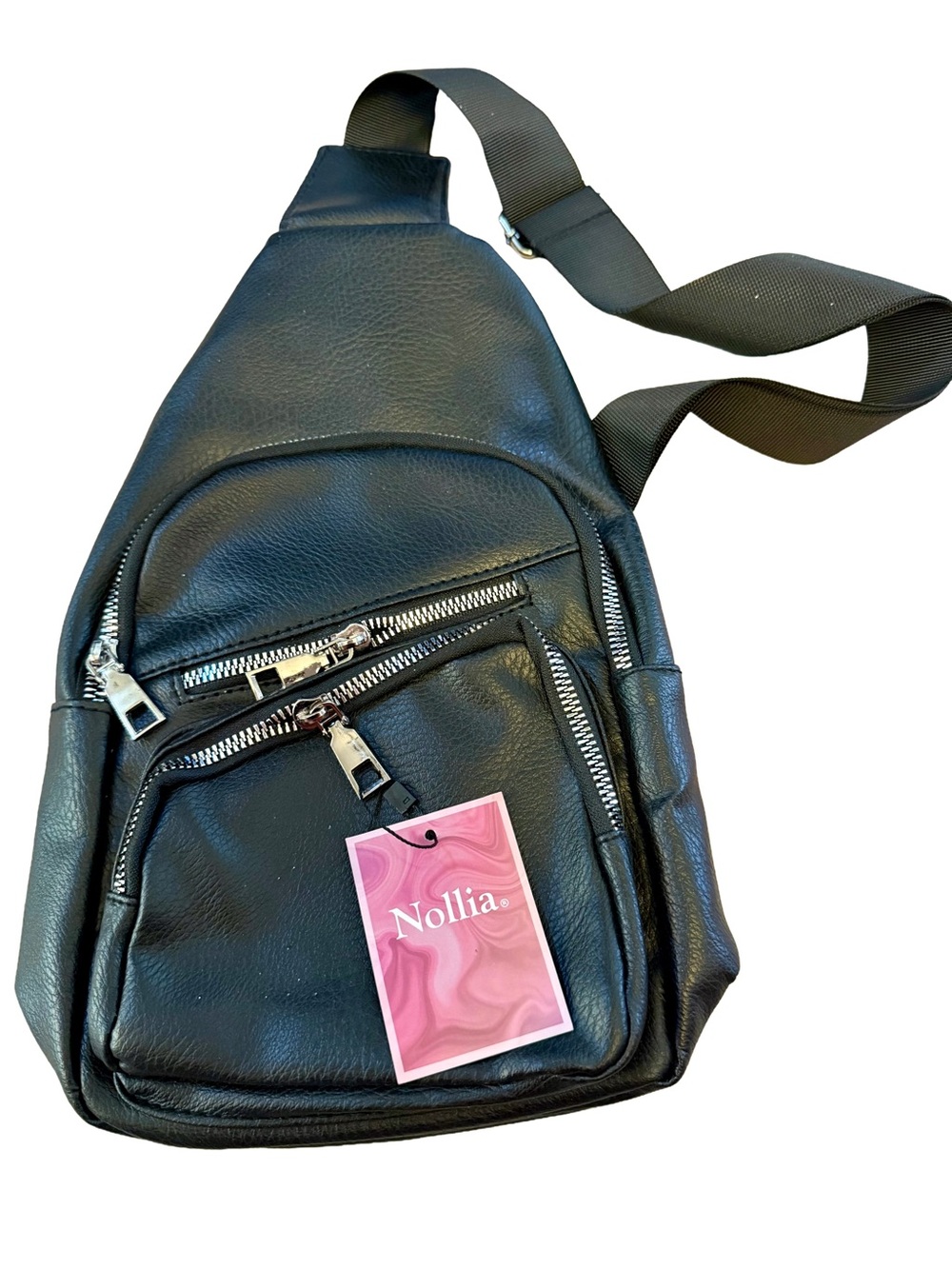 Nollia Black Women's Leather Sling Backpack